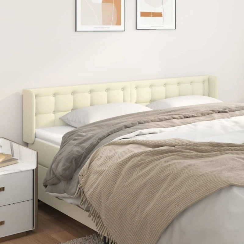 vidaXL Sengegavl med kanter 183x16x78/88 cm cremefarvet kunstlæder