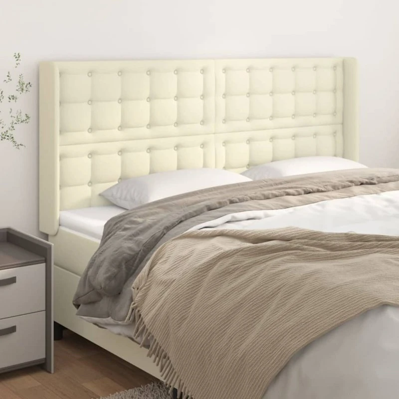 vidaXL Sengegavl med Kanter 183x16x118/128 cm Cremefarvet