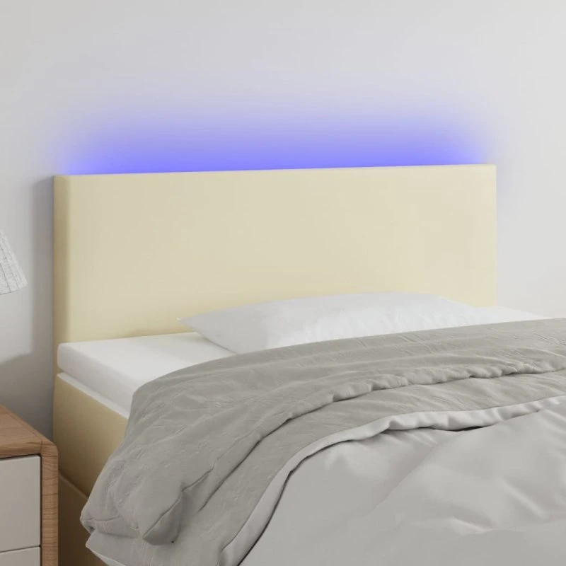 vidaXL Sengegavl med LED-lys 90x5x78/88 cm cremefarvet
