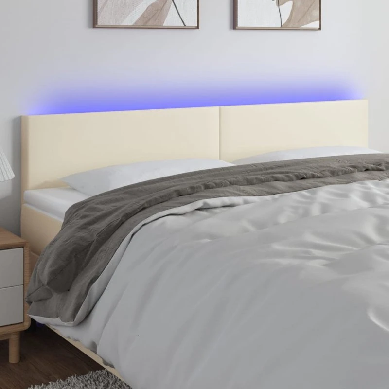 vidaXL Sengegavl med LED-lys 180x5x78/88 cm cremefarvet