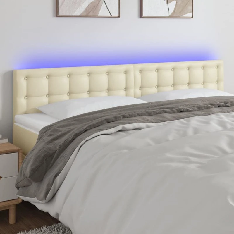 vidaXL Sengegavl med LED-lys 180x5x78/88 cm cremefarvet