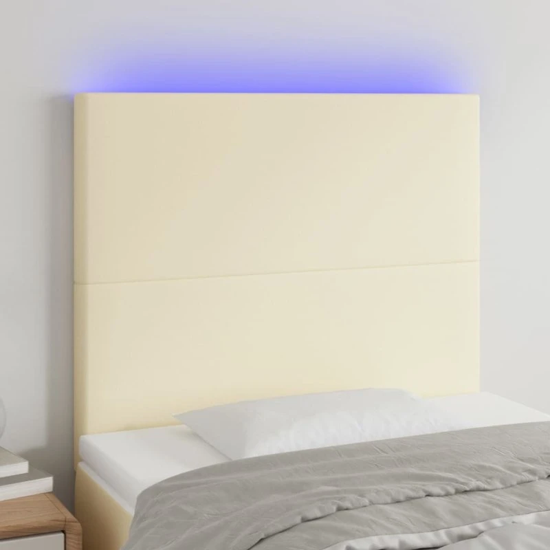 vidaXL Sengegavl med LED-lys 90x5x118/128 cm cremefarvet
