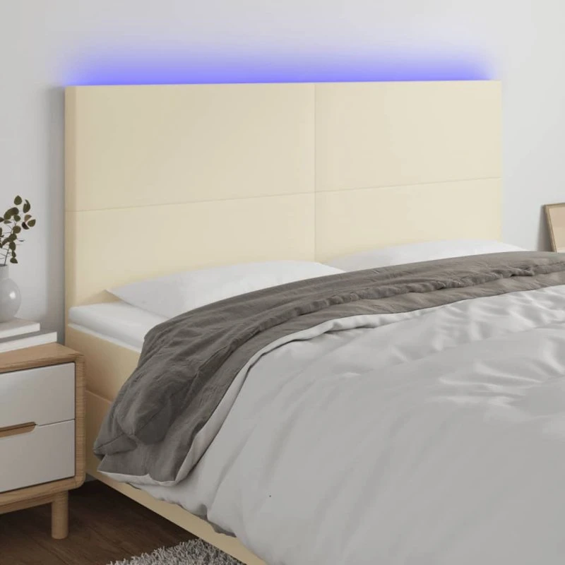 vidaXL Sengegavl med LED-lys 180x5x118/128 cm cremefarvet
