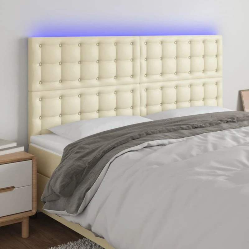 vidaXL Sengegavl med LED-lys 200x5x118/128 cm cremefarvet