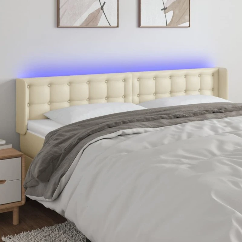vidaXL Sengegavl med LED-lys 183x16x78/88 cm cremefarvet