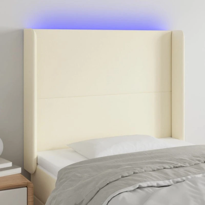 vidaXL Sengegavl med LED-lys 93x16x118/128 cm cremefarvet