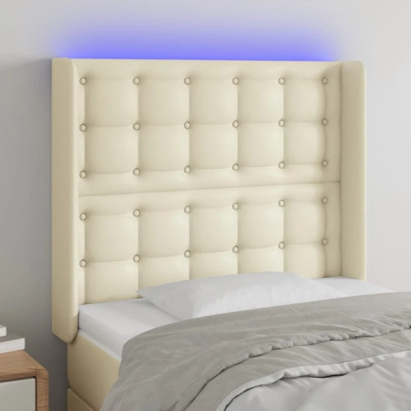 vidaXL Sengegavl med LED-lys 93x16x118/128 cm cremefarvet