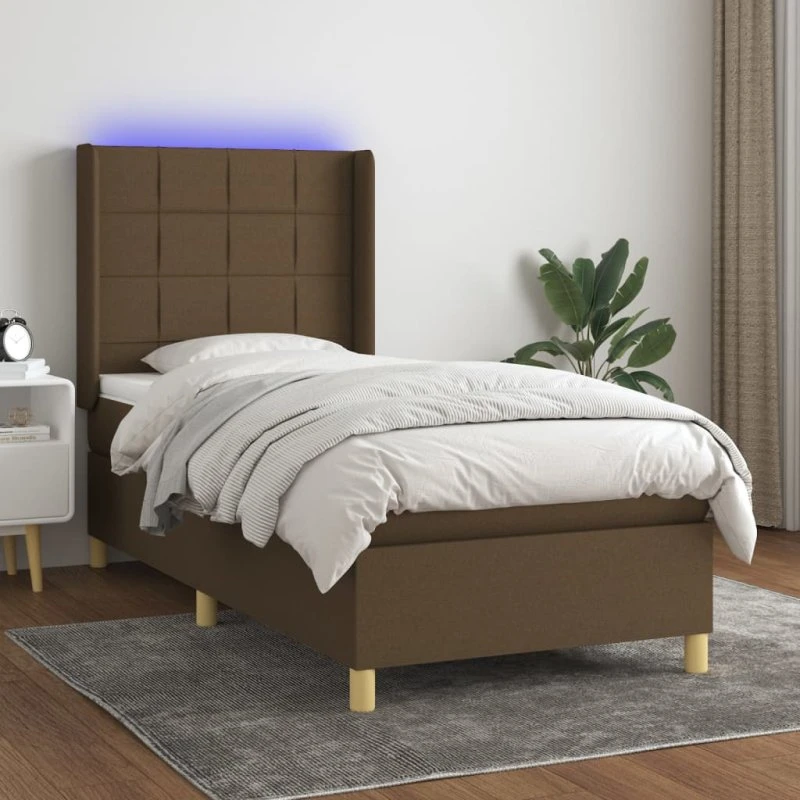 vidaXL Kontinentalseng 90x190 cm mørkebrun med LED-lys