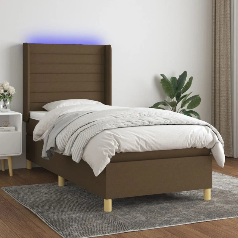 vidaXL Kontinentalseng 90x190 cm med LED-lys, mørkebrun