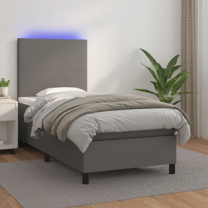 vidaXL Kontinentalseng 80x200 cm med LED-lys i gråt kunstlæder