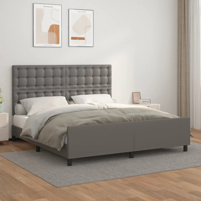 vidaXL Sengeramme med Sengegavl 160x200 cm Grå Kunstlæder