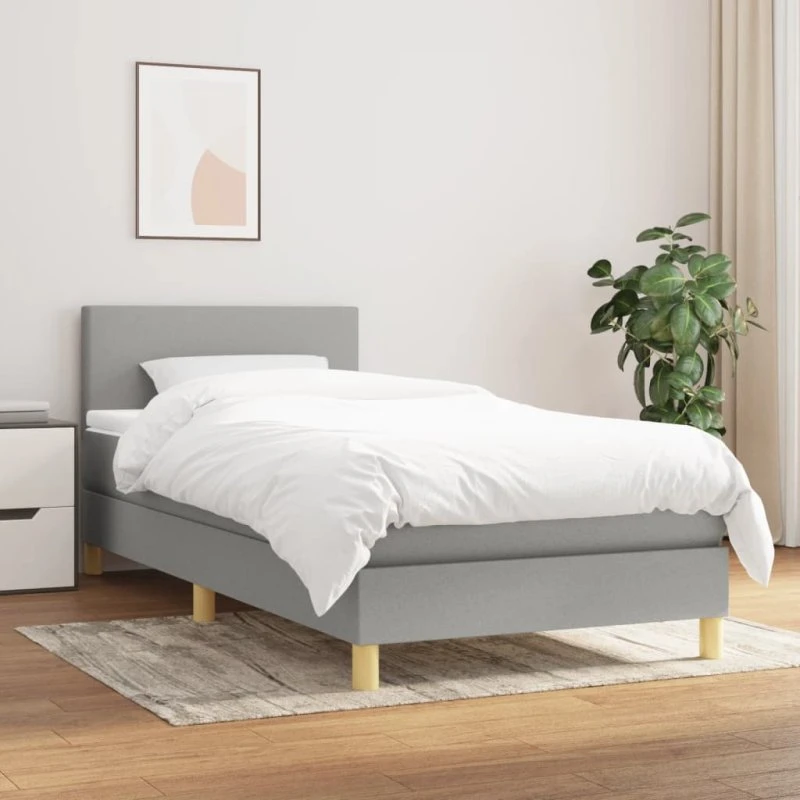 vidaXL Kontinentalseng 90x190 cm lysegrå med madras og justerbar sengegavl