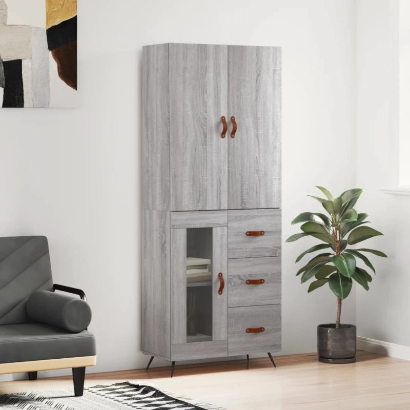 vidaXL Højskab 69,5x34x180 cm Konstrueret Træ Grå Sonoma-Ege