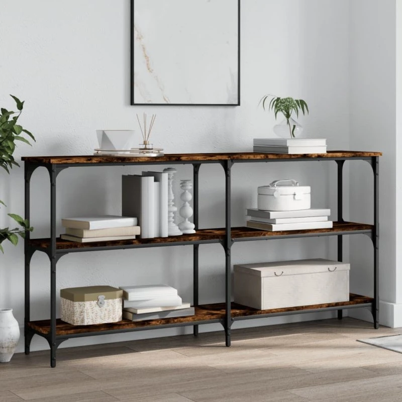 Etræs Konsolbord 150x29x75 cm, Røget Egetræ, Sort