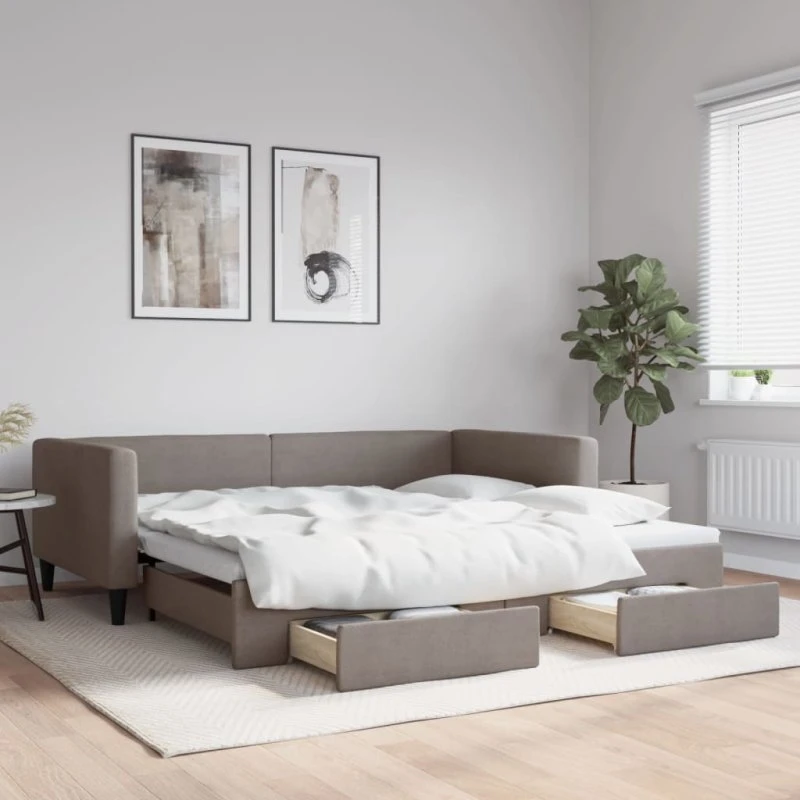 vidaXL Daybed med udtræk og skuffer 100x200 cm gråbrun