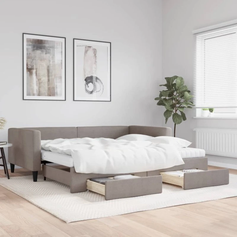 vidaXL Daybed med udtræk og skuffer 100x200 cm gråbrun