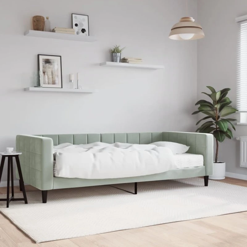 vidaXL Daybed med madras 90x190 cm lysegrå velour