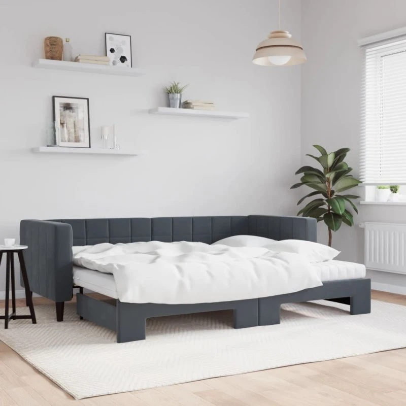vidaXL Daybed med udtræk og madras 80x200 cm mørkegrå