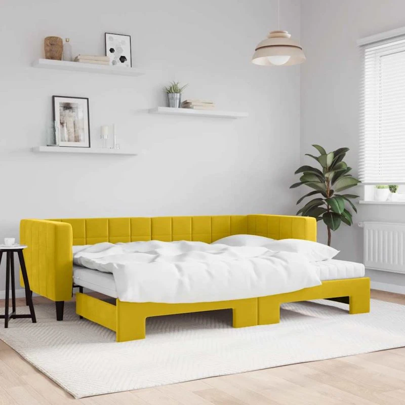 vidaXL Daybed med udtræk og madras 80x200 cm, gul velour