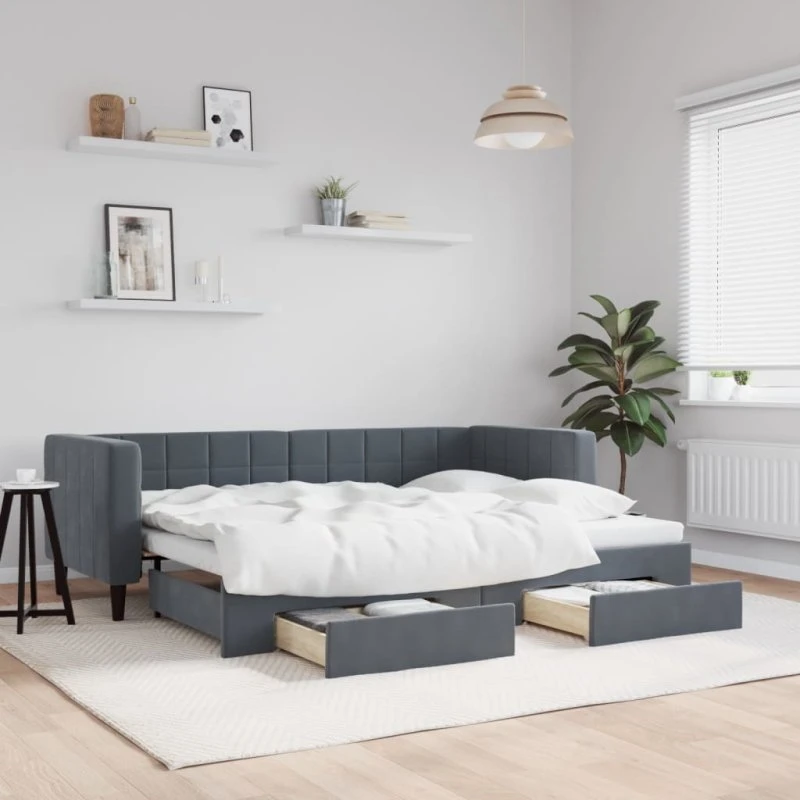 vidaXL Daybed med Udtræk og Skuffer 80x200 cm Mørkegrå