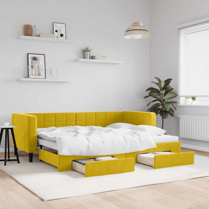 vidaXL Daybed med udtræk og skuffer 80x200 cm gul