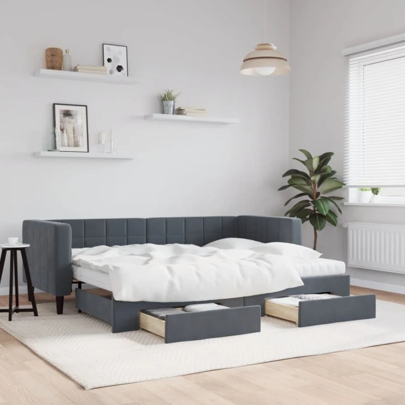 vidaXL Daybed med Udtræk og Skuffer 80x200 cm Mørkegrå