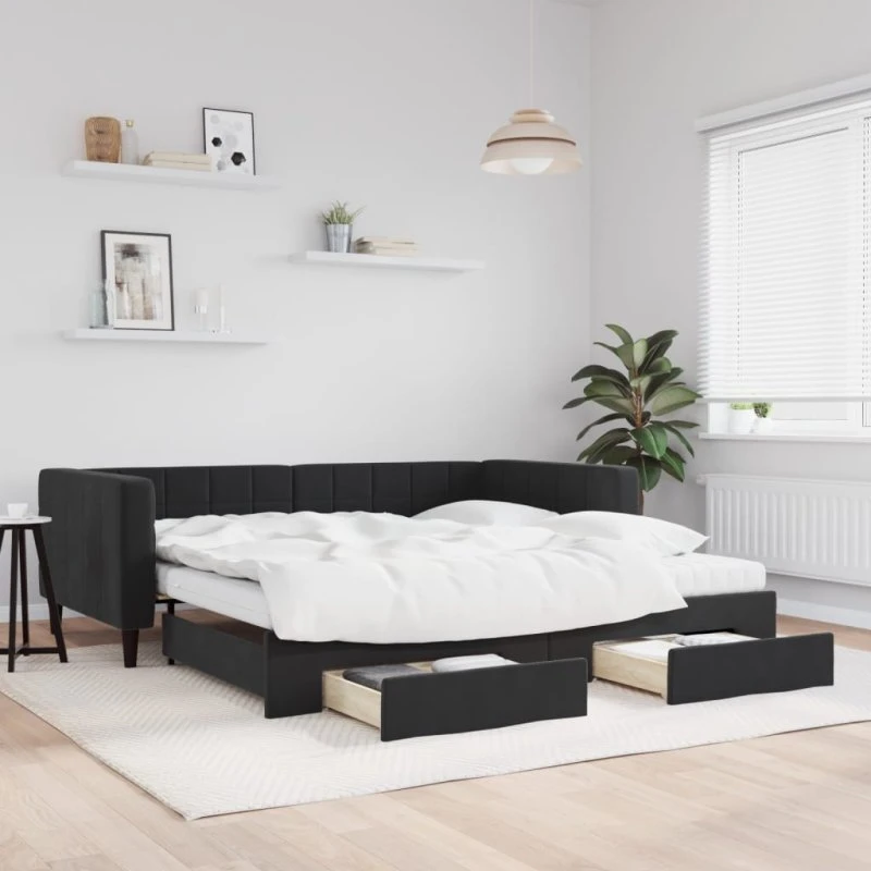 vidaXL Daybed med udtræk og skuffer 100x200 cm sort
