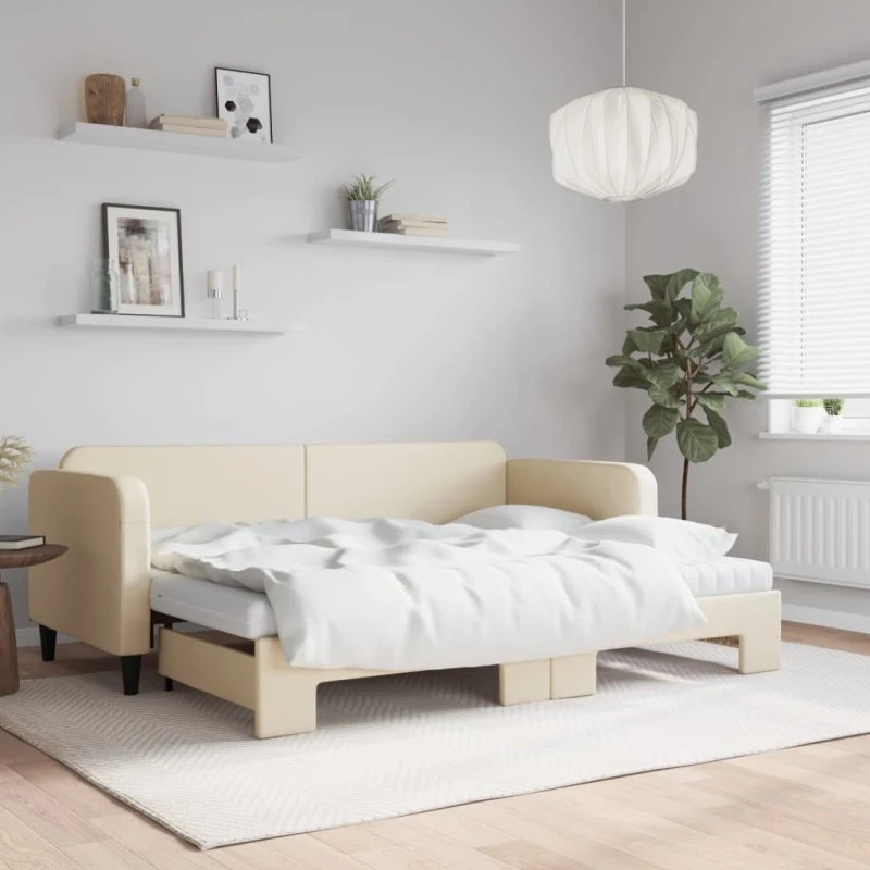 vidaXL daybed med udtræk og madras 80x200 cm cremefarvet