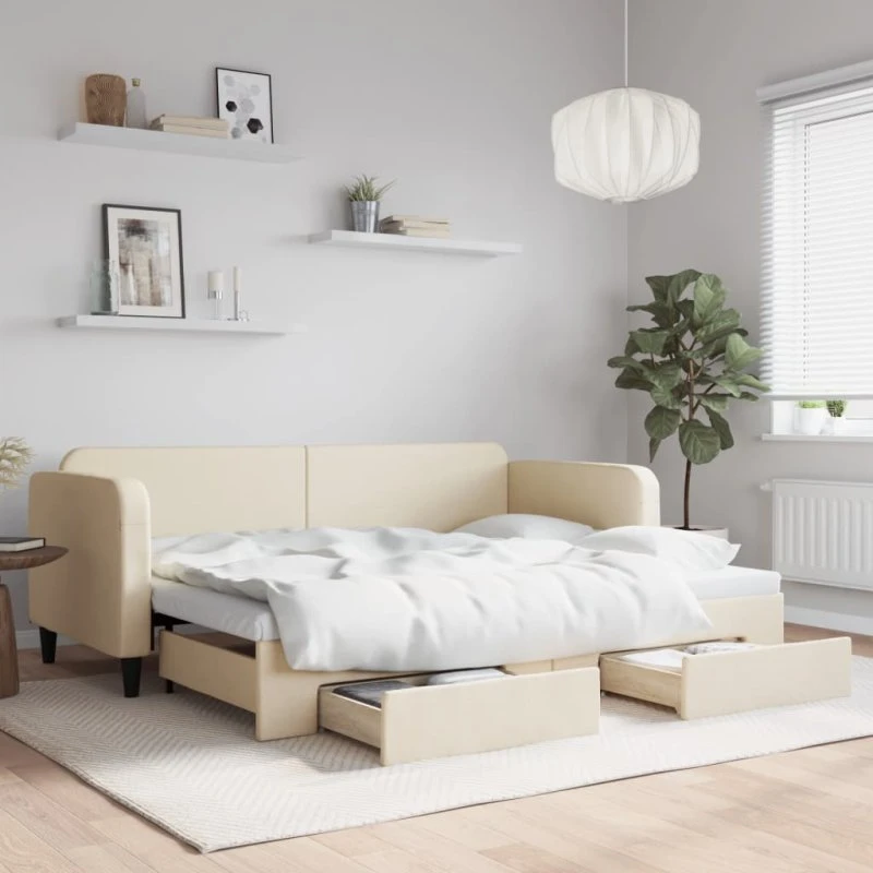 vidaXL Daybed med udtræk og skuffer 80x200 cm, cremefarvet