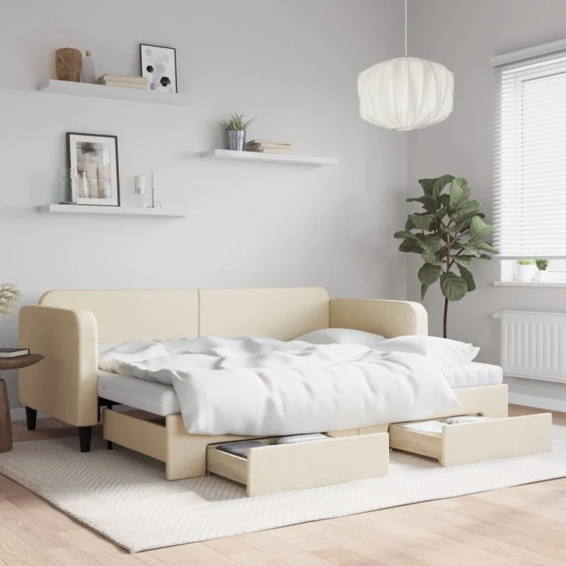 vidaXL Daybed med udtræk og skuffer 80x200 cm, cremefarvet