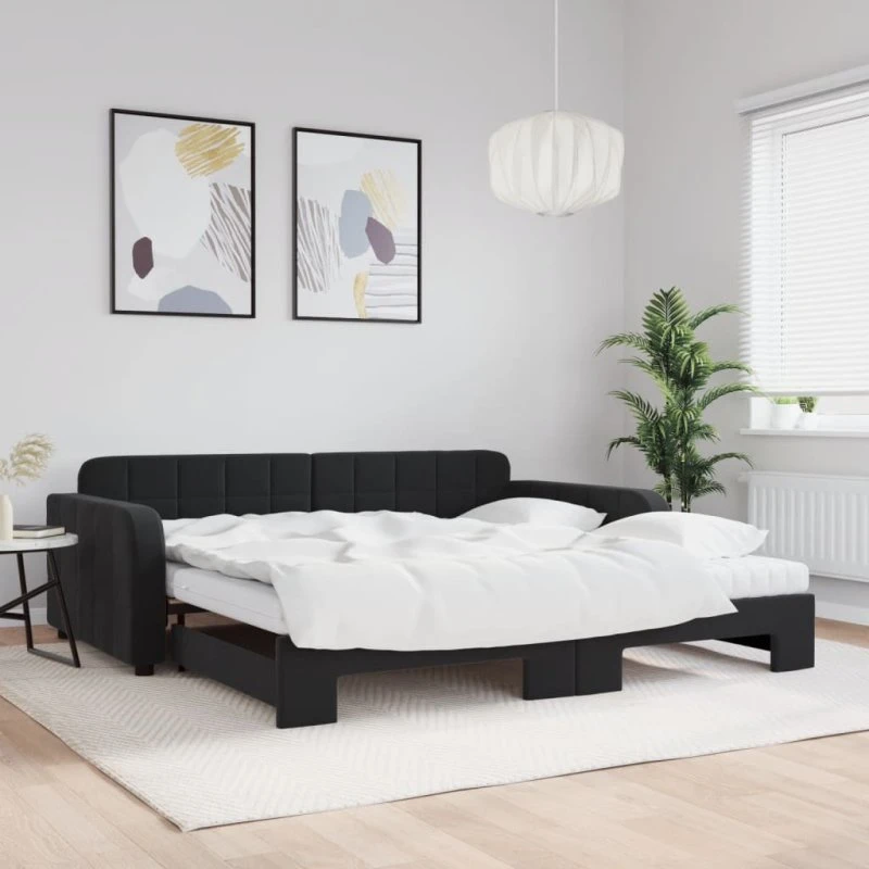 vidaXL Daybed med udtræk og madras 100x200 cm sort