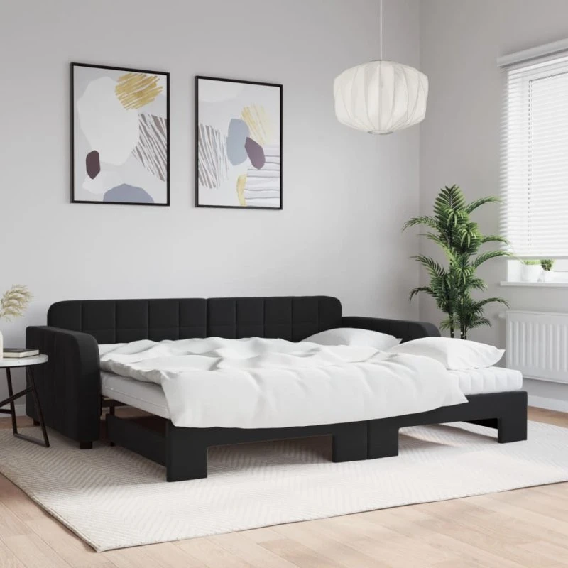 vidaXL Daybed med udtræk og madras 90x190 cm, sort