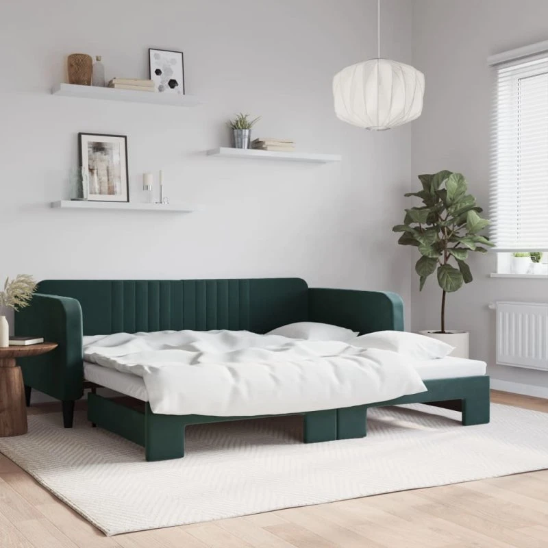 vidaXL Daybed med Udtræk 100x200 cm Mørkegrøn