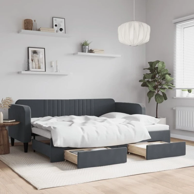 vidaXL Daybed med udtræk og skuffer 80x200 cm mørkegrå