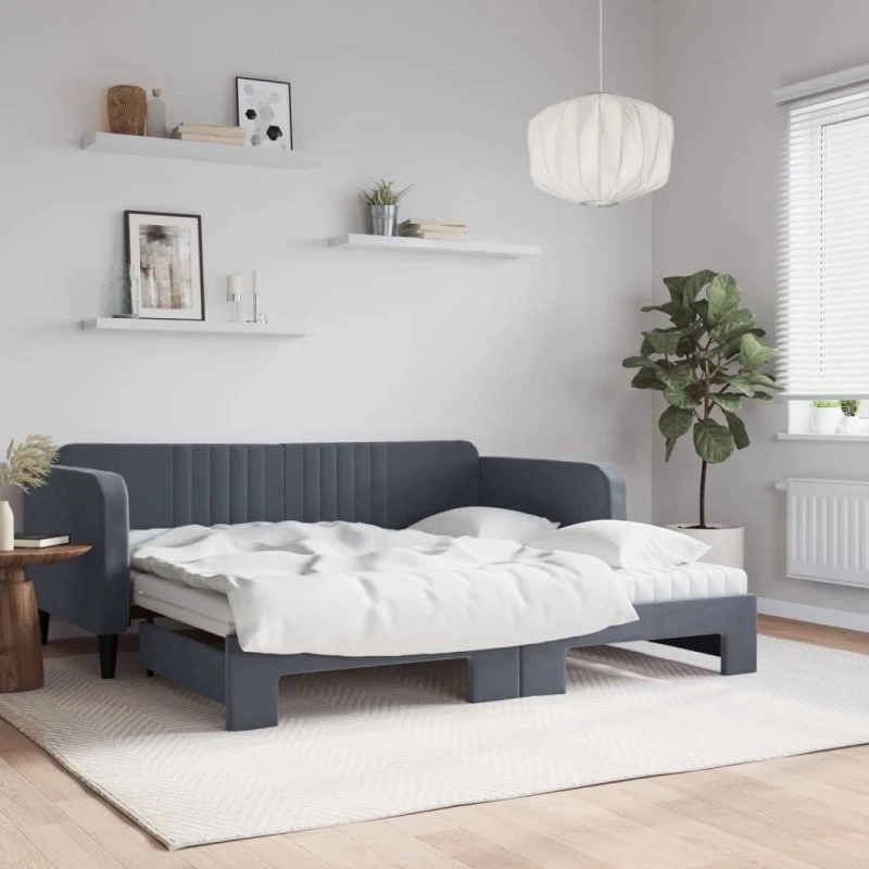 vidaXL Daybed med udtræk og madras 90x190 cm mørkegrå