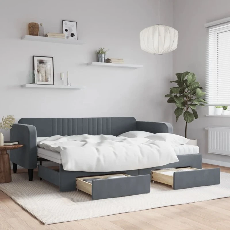 vidaXL Daybed med Udtræk og Skuffer 80x200 cm Mørkegrå