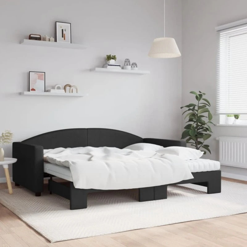 vidaXL daybed med udtræk og madras 90x190 cm, sort