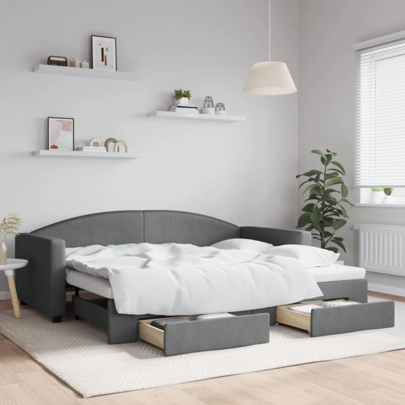 vidaXL Daybed med udtræk og skuffer 90x200 cm mørkegrå