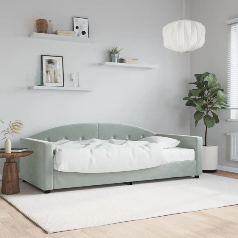 vidaXL Daybed med madras 90x190 cm lysegrå velour