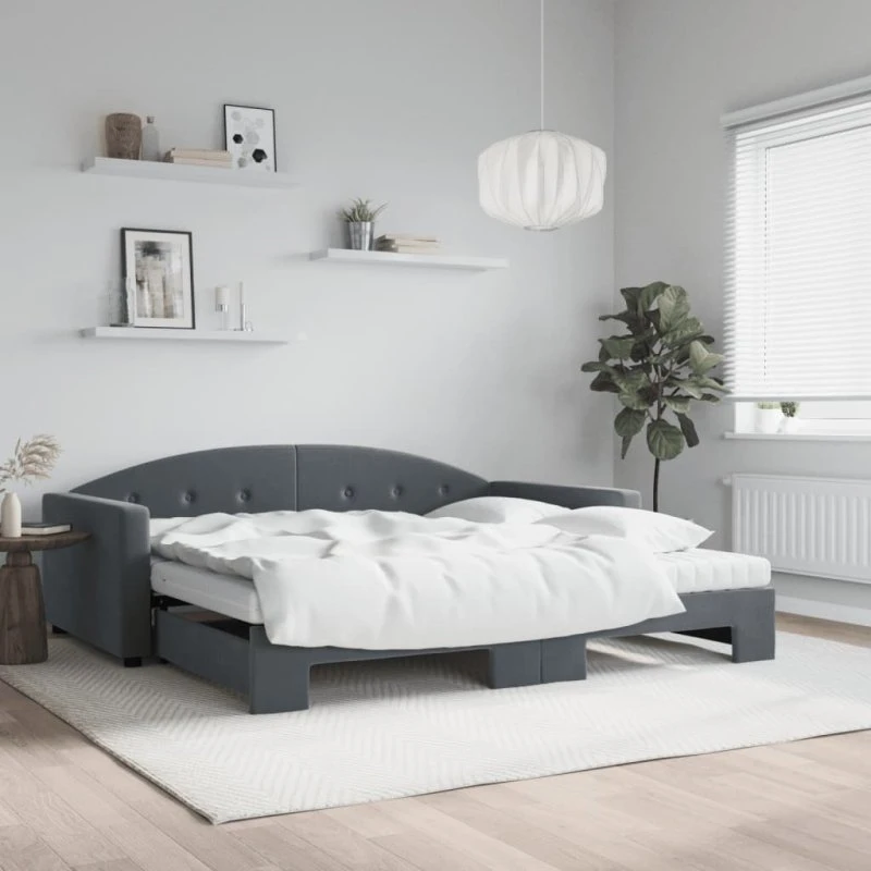 vidaXL Daybed med udtræk og madras 100x200 cm mørkegrå