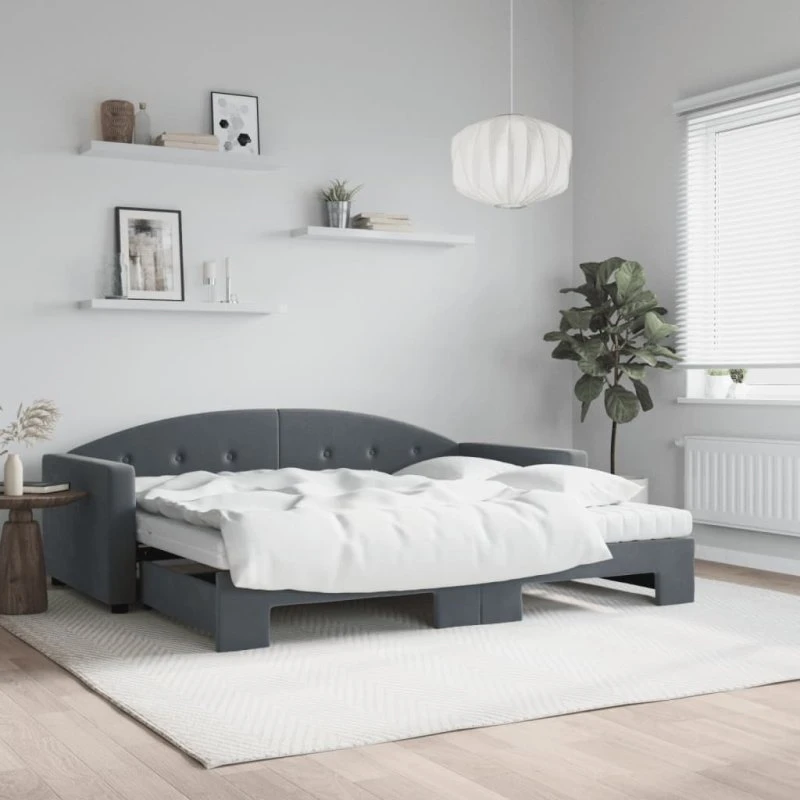 vidaXL Daybed med udtræk og madras 90x190 cm mørkegrå