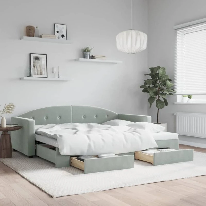 vidaXL Daybed med udtræk og skuffer 90x190 cm lysegrå
