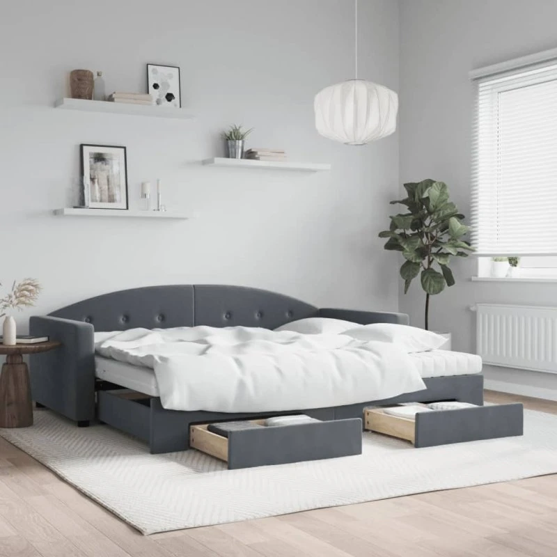 vidaXL Daybed med Udtræk og Skuffer 90x200 cm Mørkegrå