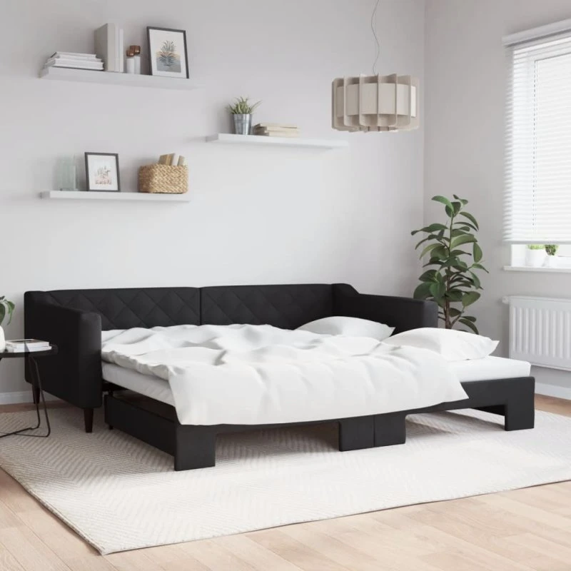 vidaXL Daybed med udtræk 100x200 cm, stof, sort