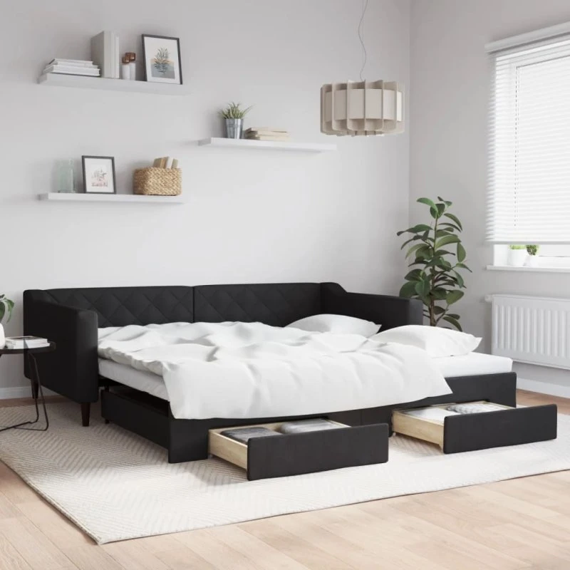 vidaXL Daybed med udtræk og skuffer 100x200 cm, sort