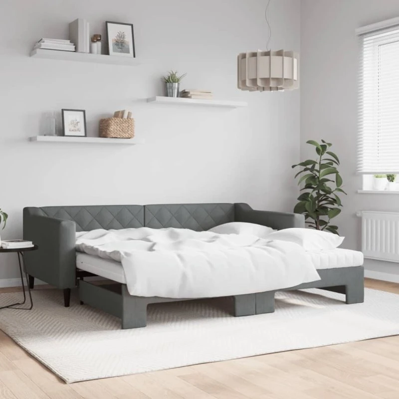 vidaXL Daybed med udtræk og madras 90x190 cm mørkegrå