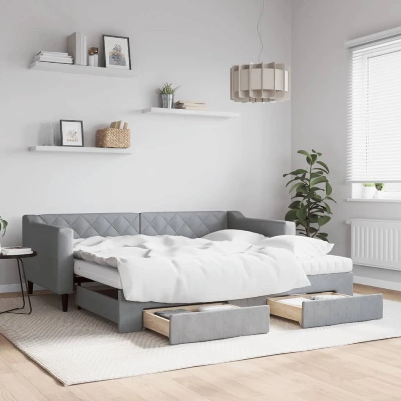 vidaXL daybed med udtræk og skuffer 90x190 cm lysegrå