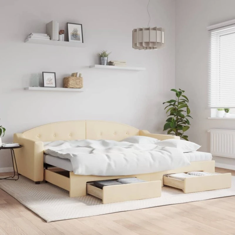 vidaXL Daybed med udtræk og skuffer 90x200 cm creme