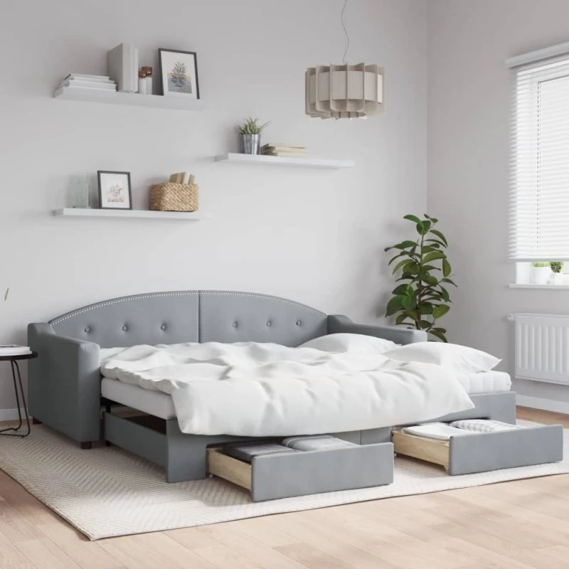vidaXL Daybed med udtræk og skuffer 90x190 cm lysegrå