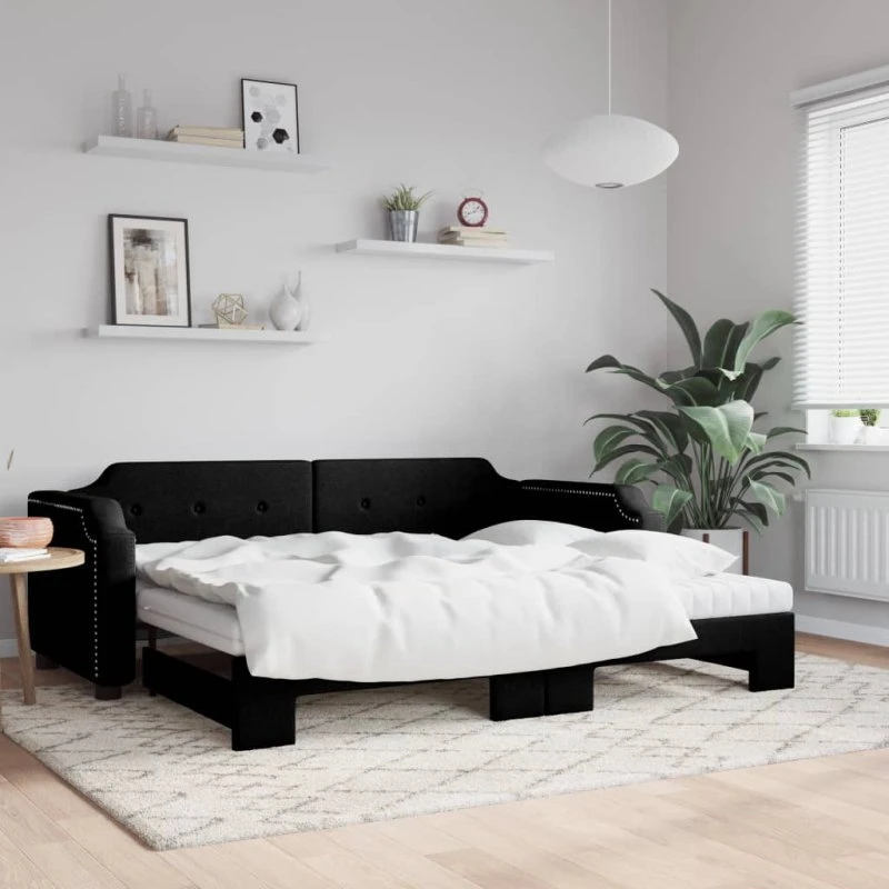 vidaXL Daybed med udtræk og madras 100x200 cm, sort